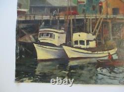 Antique Vintage Wpa Style Impressionist Painting Nautical Regionalism Marina Old