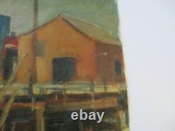 Antique Vintage Wpa Style Impressionist Painting Nautical Regionalism Marina Old