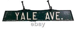 Antique Vintage Yale University Ave Avenue Metal Street Sign with Old Repairs