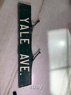 Antique Vintage Yale University Ave Avenue Metal Street Sign with Old Repairs