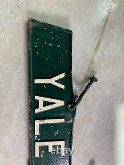 Antique Vintage Yale University Ave Avenue Metal Street Sign with Old Repairs