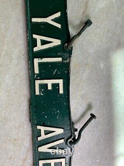 Antique Vintage Yale University Ave Avenue Metal Street Sign with Old Repairs