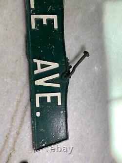 Antique Vintage Yale University Ave Avenue Metal Street Sign with Old Repairs