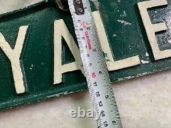 Antique Vintage Yale University Ave Avenue Metal Street Sign with Old Repairs