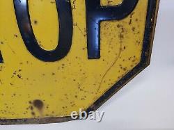 Antique Vintage Yellow Embossed STOP SIGN Rare Old Sign
