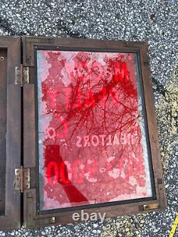 Antique Vtg 1930s 1940s Wood Display Glass Business Sign Case Store Realty Old A