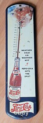 Antique Vtg Old Pepsi Cola Straw Sipper Girl Wall Thermometer Sign Soda 1936