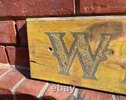 Antique WHITE SEWING MACHINE Sign Primitive Wood Old Smaltz Paint Mustard AAFA