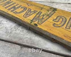 Antique WHITE SEWING MACHINE Sign Primitive Wood Old Smaltz Paint Mustard AAFA