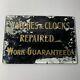 Antique Watch And Clock Repaired Beveled Glass Sign Advertising Repair Shop Old