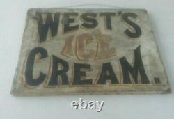 Antique West's Ice Cream Sign Canvas Early Painted On Canvas Old Vintage Rare