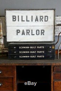 Antique Wood Advertising Sign Billiard Parlor Pool Table sports trade sign old