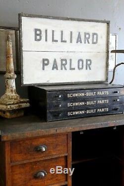 Antique Wood Advertising Sign Billiard Parlor Pool Table sports trade sign old