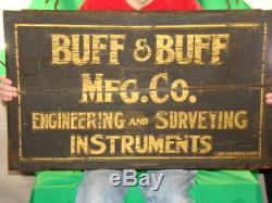 Antique Wood Advertising Sign Buff & Buff Engineering Surveying Instruments OLD