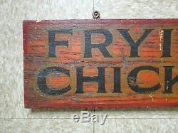 Antique Wood Painted Restaurant Menu Old Frying Chickens Sign Double Sided