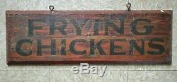 Antique Wood Painted Restaurant Menu Old Frying Chickens Sign Double Sided