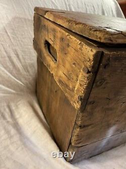 Antique Wooden Box with Early Red and Mustard Paint Advertising old surface crate