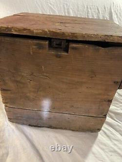 Antique Wooden Box with Early Red and Mustard Paint Advertising old surface crate