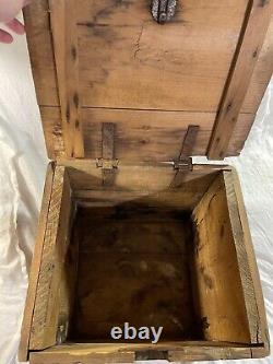 Antique Wooden Box with Early Red and Mustard Paint Advertising old surface crate