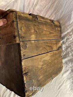 Antique Wooden Box with Early Red and Mustard Paint Advertising old surface crate