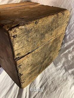 Antique Wooden Box with Early Red and Mustard Paint Advertising old surface crate