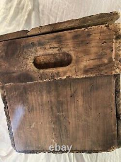 Antique Wooden Box with Early Red and Mustard Paint Advertising old surface crate