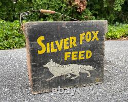Antique Wooden Egg Carrier Old Paint SILVER FOX FEEDS AAFA Advertising Sign