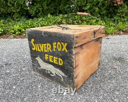 Antique Wooden Egg Carrier Old Paint SILVER FOX FEEDS AAFA Advertising Sign