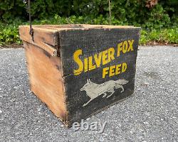 Antique Wooden Egg Carrier Old Paint SILVER FOX FEEDS AAFA Advertising Sign