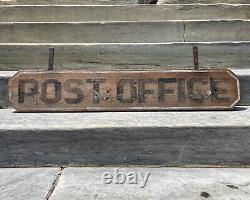 Antique Wooden Post Office Sign with Hanging Brackets Large Old Wood Primitive