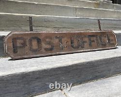 Antique Wooden Post Office Sign with Hanging Brackets Large Old Wood Primitive