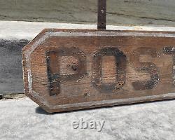 Antique Wooden Post Office Sign with Hanging Brackets Large Old Wood Primitive