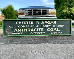 Antique Wooden Trade Sign Chester P Apgar Anthracite Coal Chester County PA Vtg