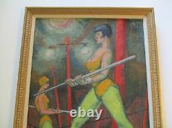 Antique Wpa Ashcan Style Oil Painting Art Deco Circus Rare Portrait Old Buchholz