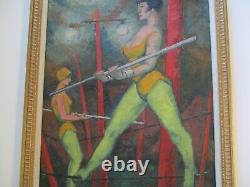 Antique Wpa Ashcan Style Oil Painting Art Deco Circus Rare Portrait Old Buchholz