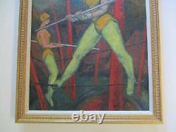 Antique Wpa Ashcan Style Oil Painting Art Deco Circus Rare Portrait Old Buchholz