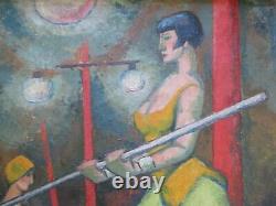 Antique Wpa Ashcan Style Oil Painting Art Deco Circus Rare Portrait Old Buchholz