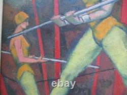 Antique Wpa Ashcan Style Oil Painting Art Deco Circus Rare Portrait Old Buchholz