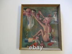 Antique Wpa Style Oil Painting Nude Puppet Surrealism Expressionism Mexican Old