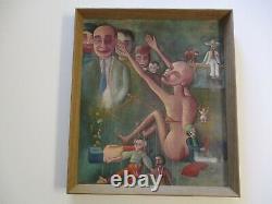 Antique Wpa Style Oil Painting Nude Puppet Surrealism Expressionism Mexican Old