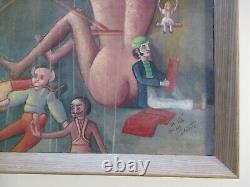 Antique Wpa Style Oil Painting Nude Puppet Surrealism Expressionism Mexican Old