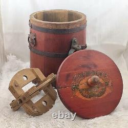 Antique ZSCHOCKE Primitive Old Butter Churn Wood Barrel Drum Maker