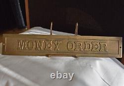 Antique brass MONEY ORDER Post Office or Bank sign plaque 12-plus EX+ OLD