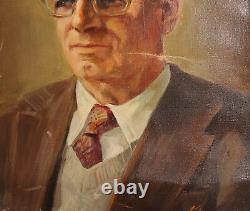 Antique impressionist old man portrait oil painting signed