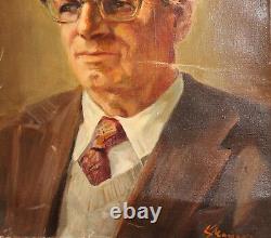 Antique impressionist old man portrait oil painting signed