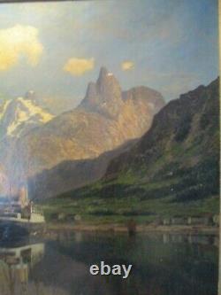 Antique large landscape painting old master dutch von ditten 1890 man cave gem