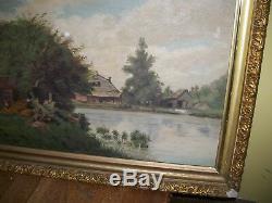 Antique oil on canvas painting Old Mill signed E. L. Norton Hugins