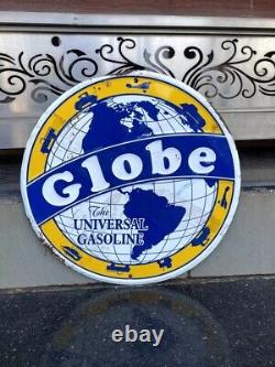 Antique old original globe Universal Gasoline Advertising Round Tin Sign Board