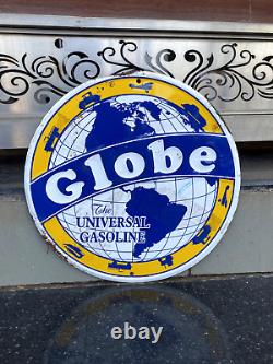 Antique old original globe Universal Gasoline Advertising Round Tin Sign Board