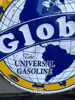 Antique old original globe Universal Gasoline Advertising Round Tin Sign Board